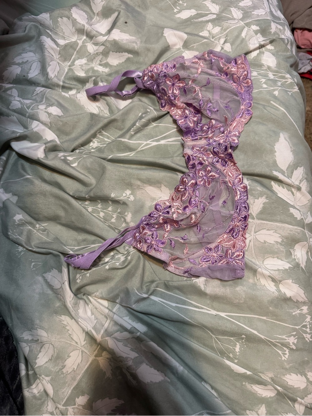SHEIN Lavender Floral Mesh Embroidered Underwire Bra